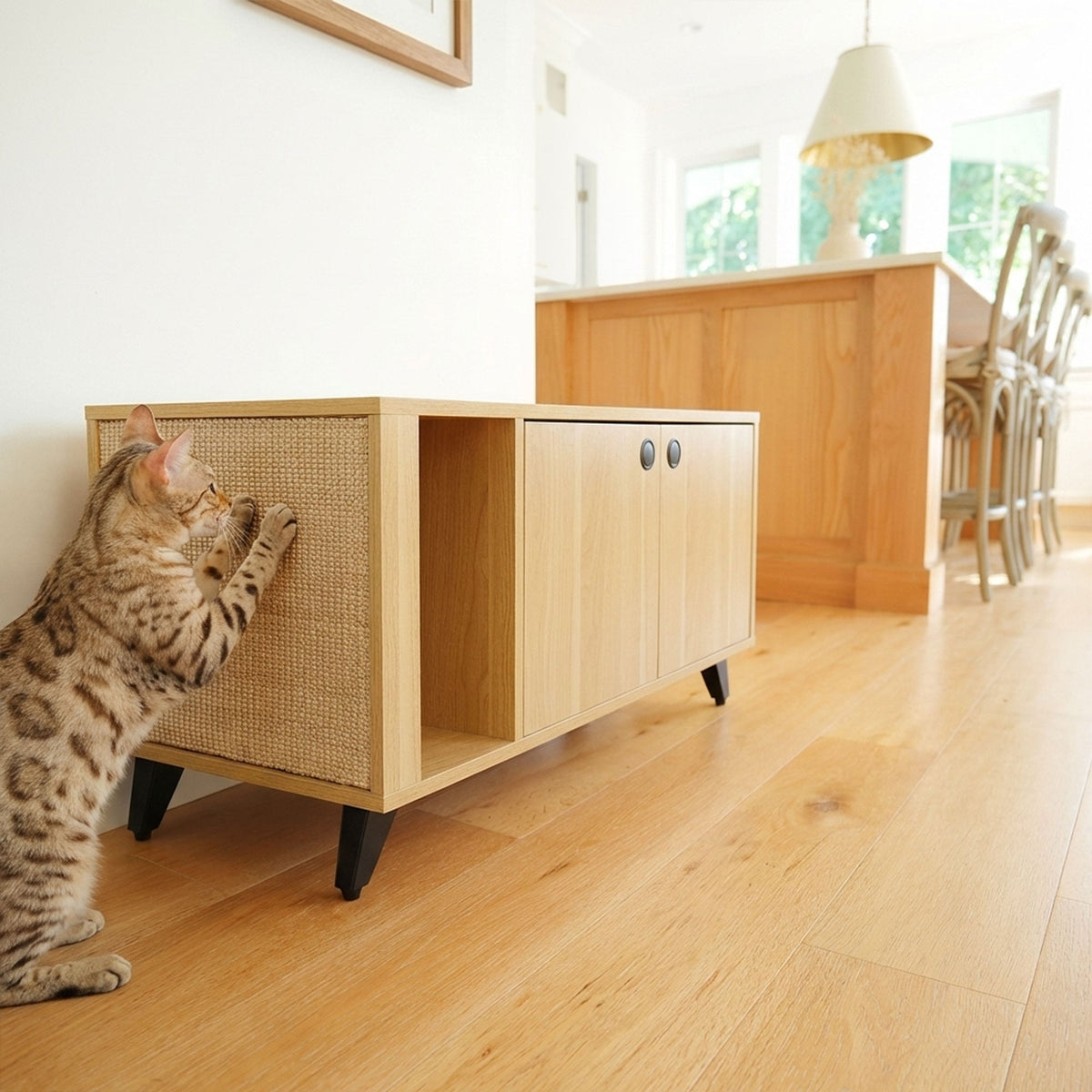 【4catsndogs】猫トイレ隠し家具 ローボード (収納スペース付き 爪とぎ付き) Shae