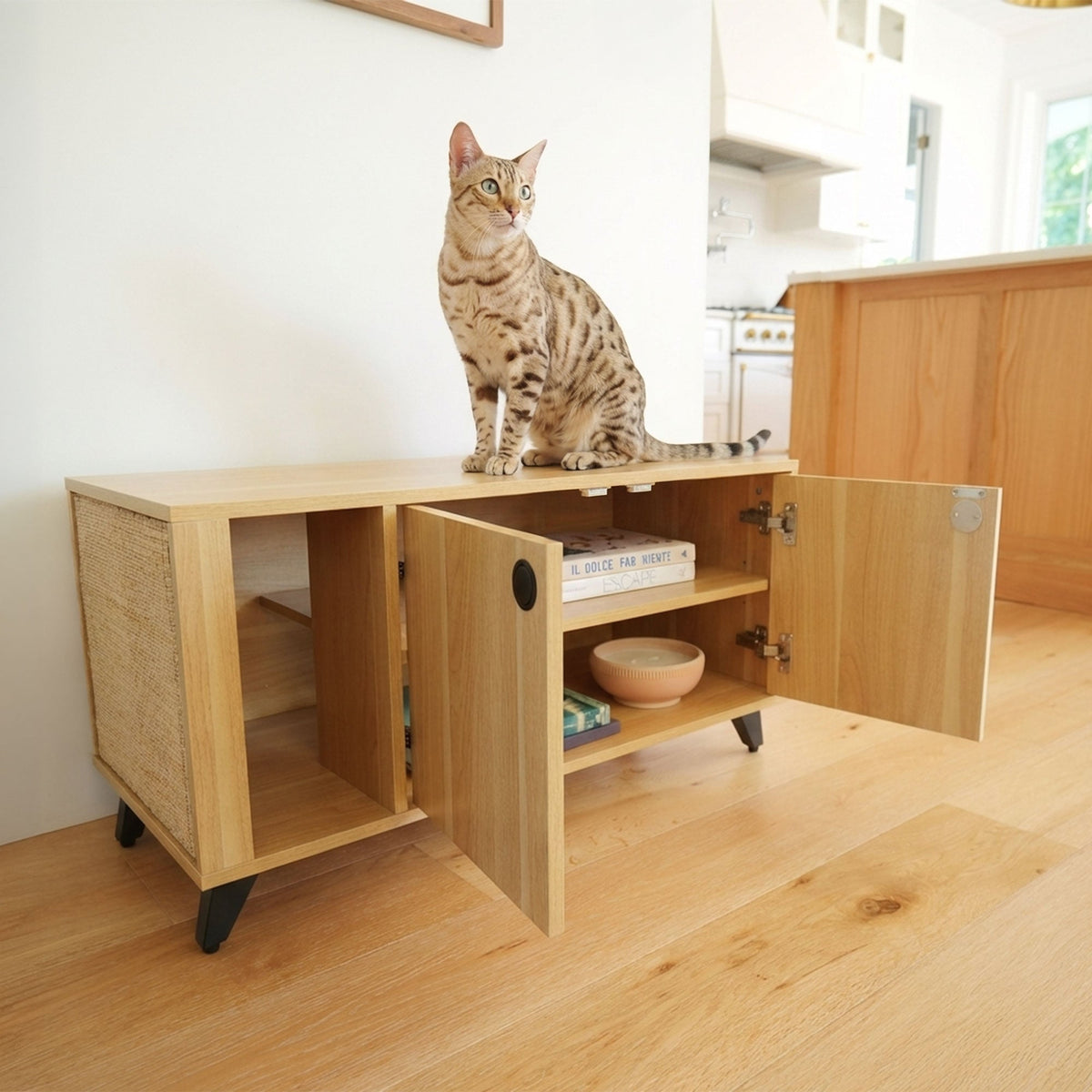 【4catsndogs】猫トイレ隠し家具 ローボード （収納スペース付き 爪とぎ付き） Shae